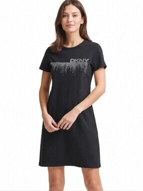 DKNY | Black Embellished Sparkle Hooded T-shirt Dress